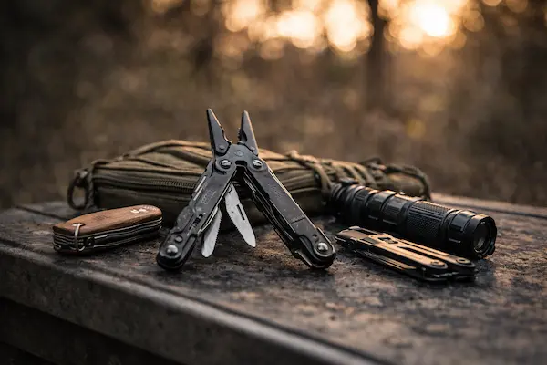 Najlepší EDC multitool s ďalšou každodennou výbavou pripravený na praktické použitie v teréne.webp