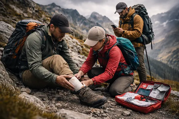 Prvá pomoc na turistike – ošetrenie zranenia členka v horách.webp