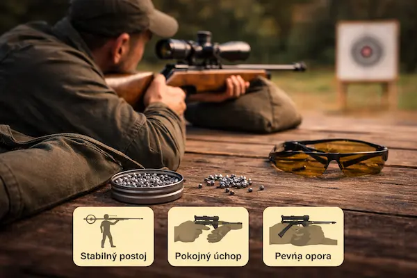Ako správne držať vzduchovku pre presnejšiu streľbu – stabilný postoj, pokojný úchop a pevná opora pri mierení na terč.webp