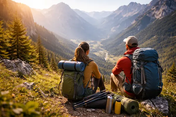 Turistika pre začiatočníkov – oddych na horskej túre s výhľadom.webp