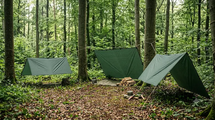 Rôzne konfigurácie celtytarpu ako prístrešok — A-frame a lean-to.webp