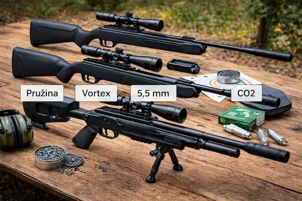 najlepšia vzduchovka na škodnú – porovnanie viacerých vzduchoviek s optikou, diabolkami a príslušenstvom v realistickom vonkajšom prostredí.webp