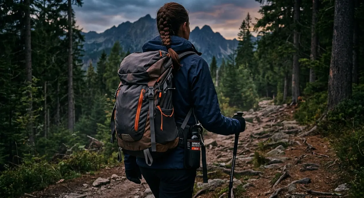 Turistka s obranným sprejom za opaskom.webp