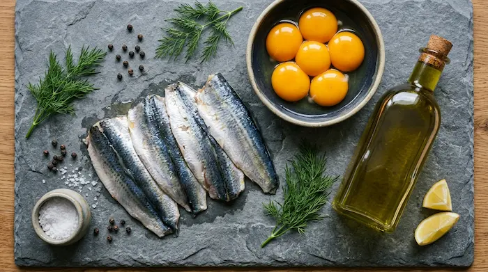 Potraviny s vitamínom D — tučné morské ryby, žĺtok a rybí tuk