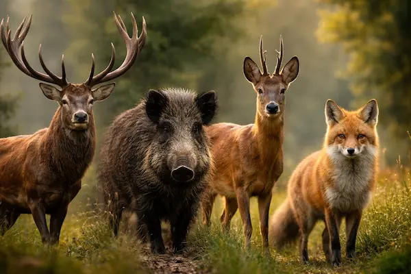 Druhy poľovnej zveri na Slovensku – jeleň, diviak, srnec a líška.webp