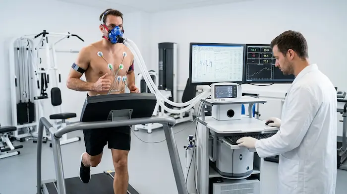 Laboratórny test VO2 max — spiroergometria na bežiacom páse s maskou