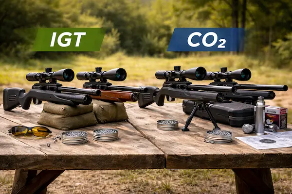 IGT vs CO₂ vzduchovka v praktickom porovnaní štyroch modelov na hobby streľbu s optikou a príslušenstvom.webp