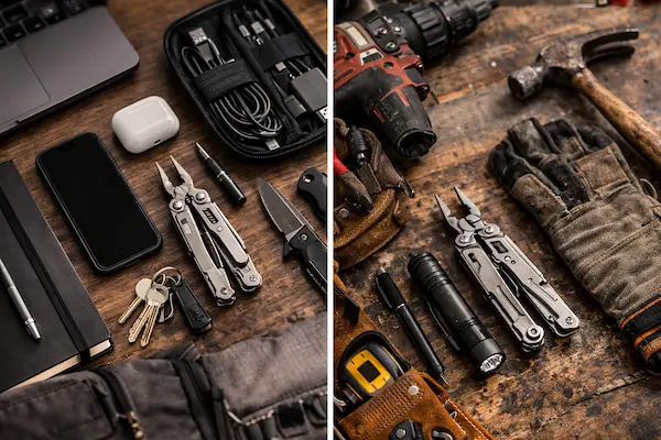 EDC do práce – porovnanie výbavy pre kanceláriu a manuálnu prácu na jednom zábere.webp