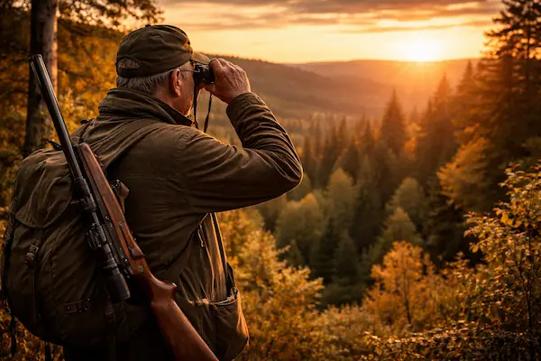 Poľovnícky revír v praxi – člen združenia monitoruje zver a krajinu.webp