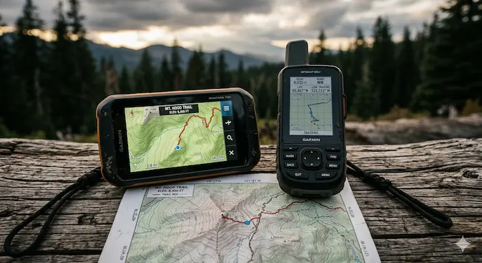 Porovnanie Garmin GPSMAP H1 a GPSMAP 67i ručných GPS navigácií na turistickej mape (1).webp