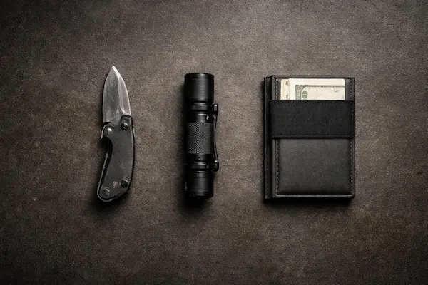 EDC pre začiatočníkov – minimalistická zostava s nožom, baterkou a peňaženkou na každý deň.webp