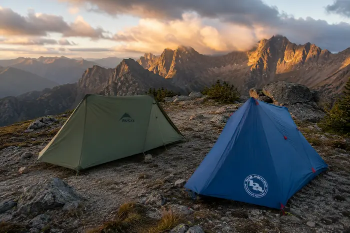 MSR Hubba Hubba LT a Big Agnes Copper Spur UL2 porovnanie — dva ľahké stany na alpskom hrebeni.webp